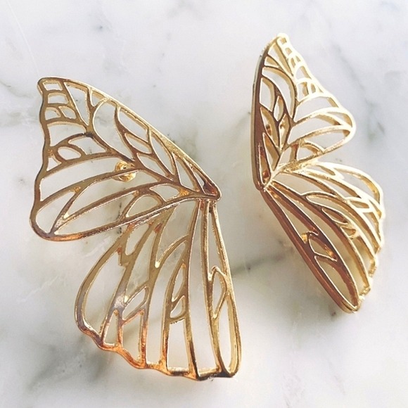 Gold Hoop metal earrings Oversized Butterfly cutout boho party 💖2/$30 - Picture 3 of 12